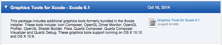 Graphics Tools for Xcode - Xcode 6.1 - Oct 16, 2014