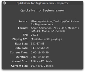 Quicktime HUD info panel