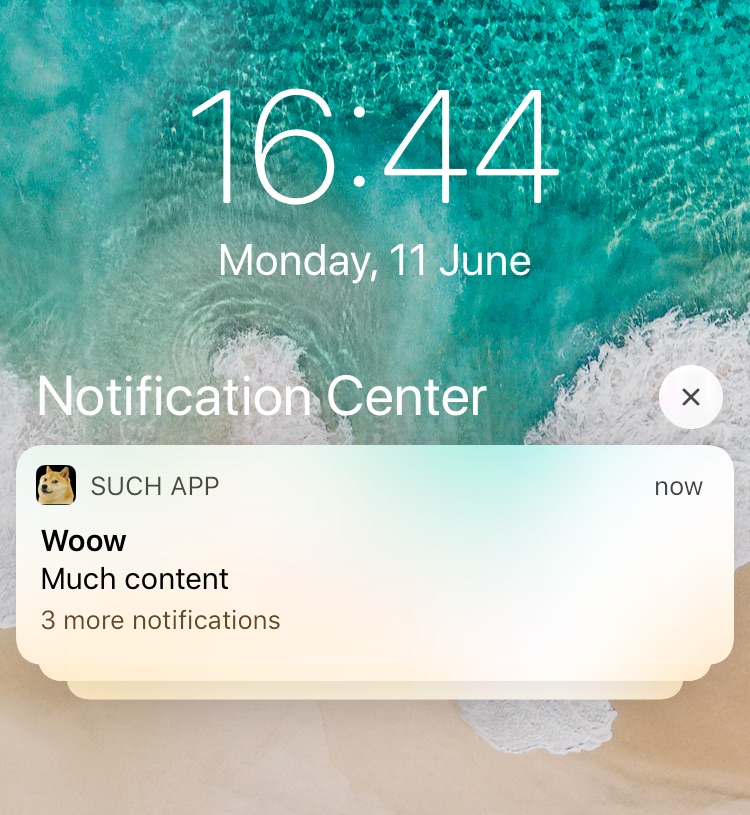 A stack of notifications that says: Such App - Woow - Much content - 3 more notifications