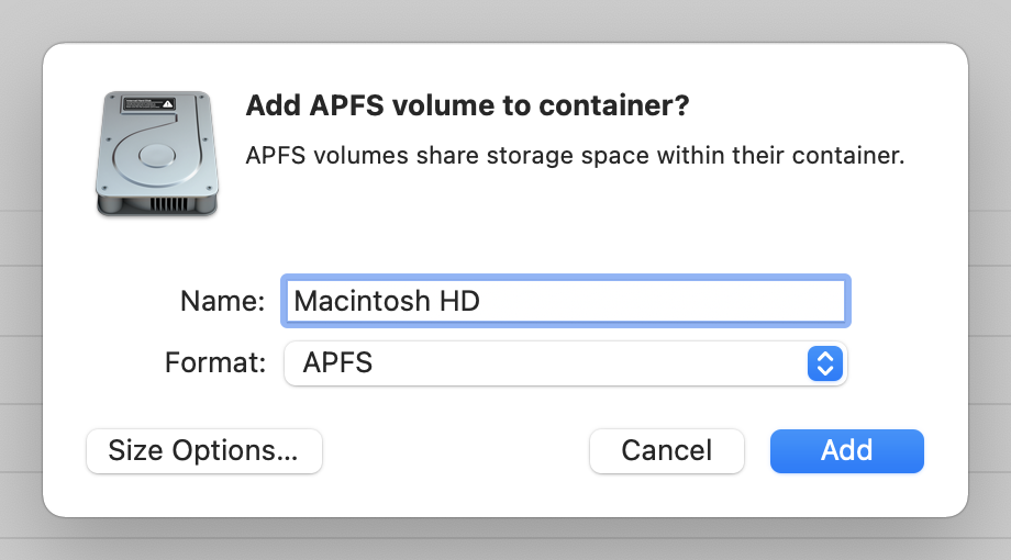 Push buttons in a dialog sheet in Disk Utility