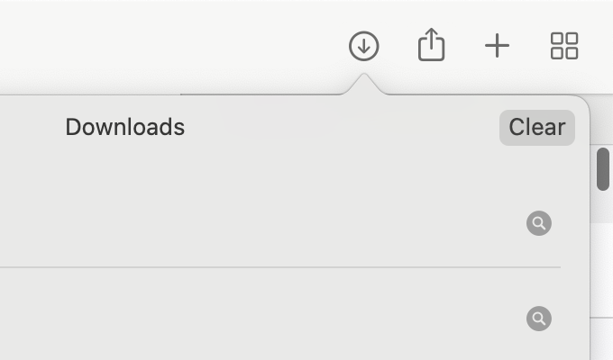 Clear button in Safari downloads popup