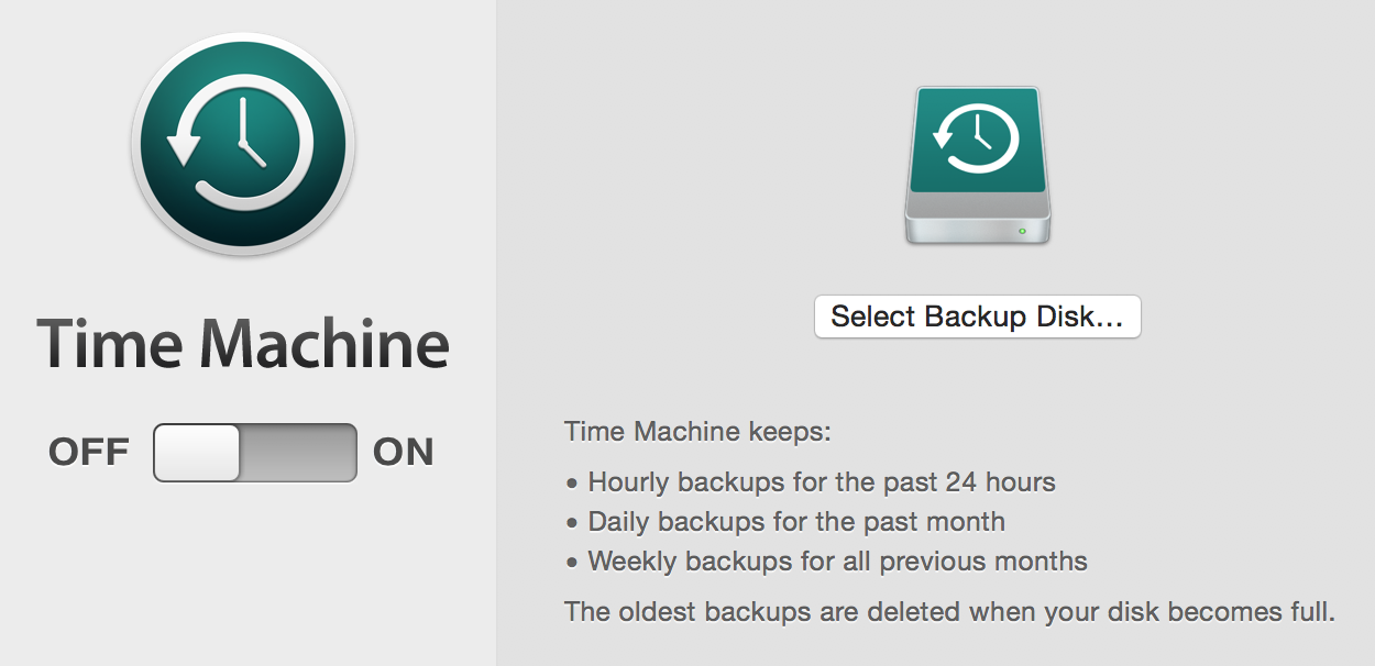 Time Machine panel in System Preferences in Yosemite