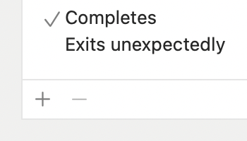 Unbordered plus/minus buttons below a list in Xcode preferences
