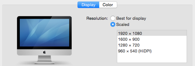 Resolution: Scaled 960 × 540 (HiDPI)